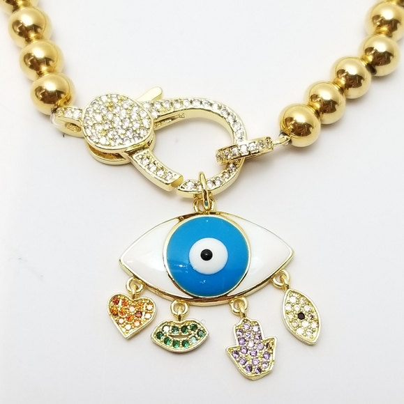 NWT Evil Eye Hamsa 18K Gold Plated Stainless Steel - Picture 4 of 11
